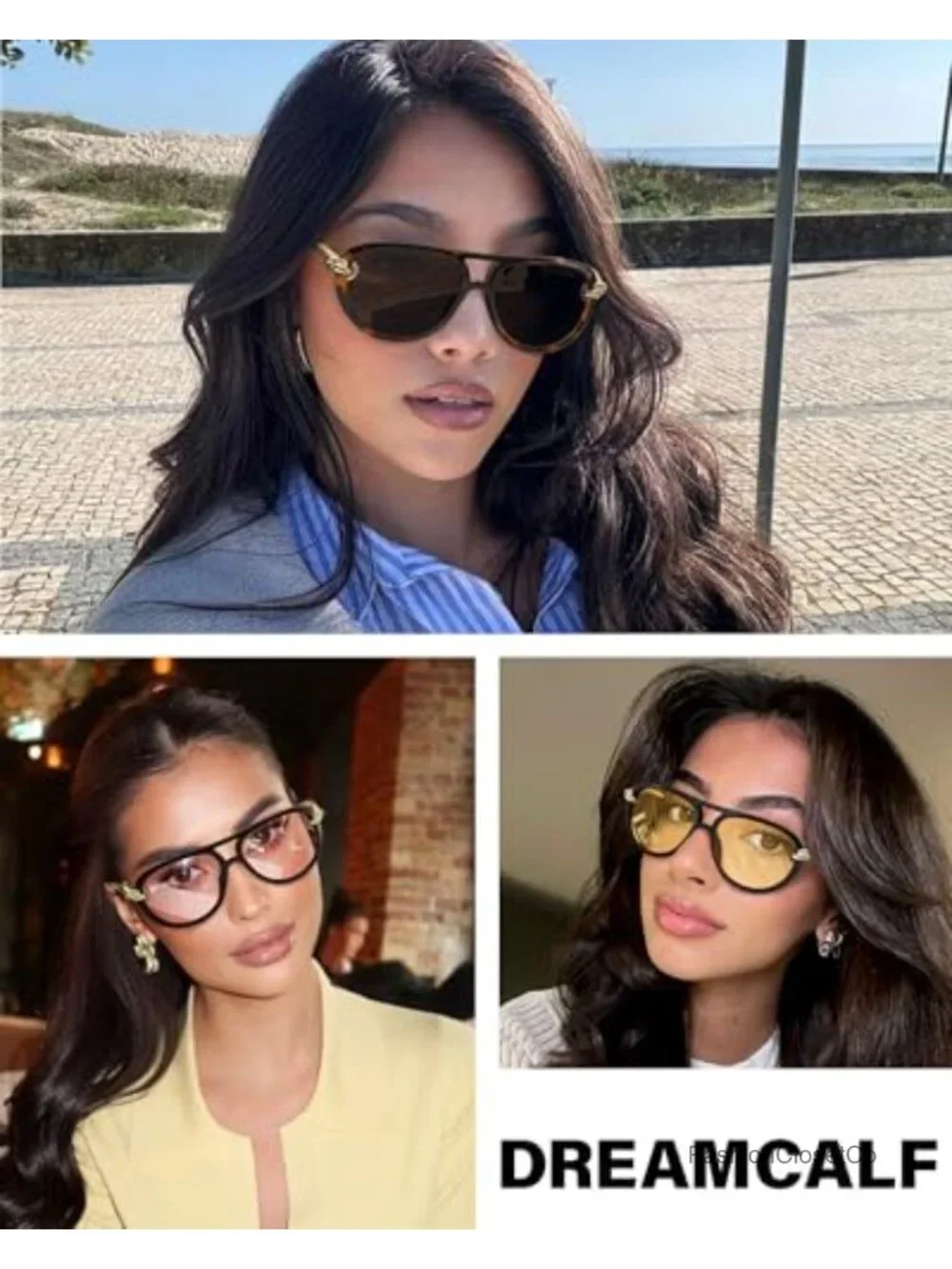 Oversized Aviator Sunglasses Women Metal Temples Double Bridge UV Protection